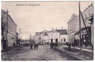 1917 Érmihályfalva, Valea lui Mihai; utca, Mátrai Ákos Gyógyszertára a Sashoz / street, pharmacy (EK) + "K.u.k. Infektionskrankenzug No. 201."