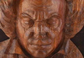 Csorvássy István (1912-1986): Beethoven a halottas ágyon. Faragott gyökér, fa lapon. A neves erdélyi...