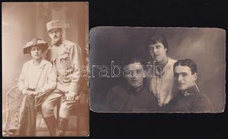 cca 1914 Katonák hölgytársaságban, 2 db fotó, 13,5×9 cm