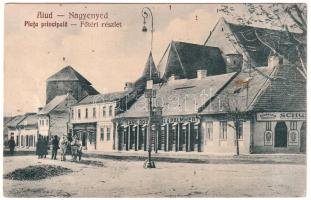 Nagyenyed, Aiud; Fő tér, Lang, Rosenthal & Palmhert üzlete, Schuster gyógyszertára / Piata principala, Farmacie / main square, pharmacy, shops (fa)