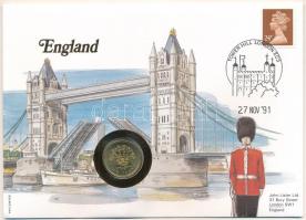 Nagy-Britannia 1989. 1P &quot;Észak-Írország&quot; felbélyegzett borítékban, bélyegzéssel, német nyelvű leírással T:UNC Great Britain 1989. 1 Pound in &quot;Northern Ireland&quot; envelope with stamp and cancellation, with German description C:UNC