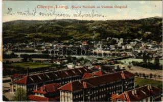 1923 Campulung Muscel, Hosszúmező, Kimpolung, Cimpolung (Arges); Scoala Normala cu Vederea Orasului / school, general view (EK)