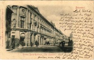 1900 Bucharest, Bukarest, Bucuresti, Bucuresci; Palatul Dacia-Romania (Str. Lipscani) / palace, street view (small tear)