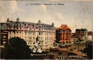 1932 Bucharest, Bukarest, Bucuresti, Bucuresci; Bulevardul I. C. Bratianu / street view, trams (EK)