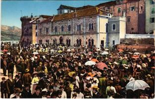 1915 Korcula, Curzola; Hotel de la Ville / town hall, market (EK)