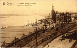 Antwerp, Anvers, Antwerpen; Le Pilotage et le coude de l'Escaut / quay, railway station, tram