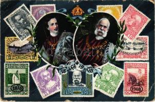 1848-1908 Ferenc József uralkodásának 60. évfordulója. Jubileumi díszes, szecessziós lap bélyegekkel / Franz Joseph's 60th anniversary of reign. Art Nouveau, floral with stamps (b)