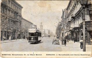 1916 Warszawa, Varsovie, Warschau, Warsaw; Marszalkowska Str. bei Wiener Bahnhof / Marszalkowska obok Dworca Wiedenskiego / railway station, tram (EB)