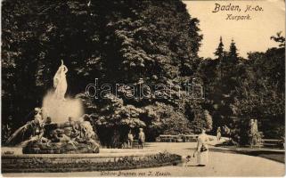 1916 Baden bei Wien, Kurpark, Undine-Brunnen von J. Kassin / spa park, fountain (tear)