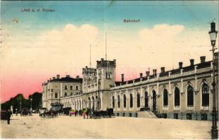 1915 Linz, Bahnhof / railway station, tram (fl)