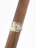 Ezüst (Ag) ördögfejes sétabot, szeme kőberakásos, jelzéssel, kopással, m: 85 cm