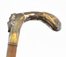 Ezüst (Ag) ördögfejes sétabot, szeme kőberakásos, jelzéssel, kopással, m: 85 cm