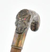 Ezüst (Ag) ördögfejes sétabot, szeme kőberakásos, jelzéssel, kopással, m: 85 cm