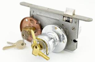 Biztonsági zár, két kulcslyukkal, az egyik kulcs hajlott, 21x9,5 cm