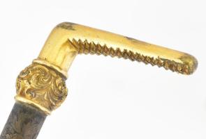 Régi lovagló pálca, réz fejjel, ezüst díszítménnyel, kopott, jelzés nélkül, h: 78 cm