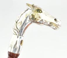 Régi lovagló pálca, réz fejjel, ezüst díszítménnyel, kopott, jelzés nélkül, h: 78 cm