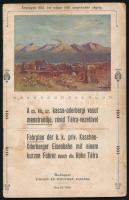 1901 A cs. kir. sz. kassa-oderbergi vasút menetrendje, rövid Tátra-vezetővel. / Fahrplan der k. k. priv. Kaschau-Oderberger Eisenbahn mit einem kurzen Führer durch die Hohe Tátra. Bp., 1901, Singer és Wolfner, 41+(7) p. Magyar és német nyelven. Kiadói illusztrált, tűzött papírkötés, kissé foltos borítóval.