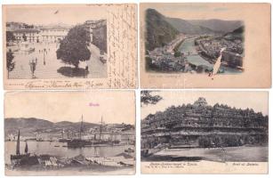 9 db RÉGI hosszú címzéses külföldi város képeslap vegyes minőségben / 9 pre-1905 European town-view postcards in mixed quality