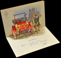 1963 Panhard et Levassor 1892 - Renault 1910 s: V. Hancke - kinyitható 3D hatású üdvözlőlap / pop-up folding dimension greeting card (non PC)