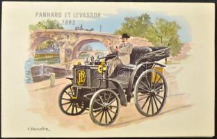 1963 Panhard et Levassor 1892 - Renault 1910 s: V. Hancke - kinyitható 3D hatású üdvözlőlap / pop-up...