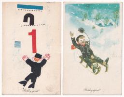 9 db MODERN magyar retro grafikai üdvözlő képeslap vegyes minőségben. Képzőművészeti Alap / 9 modern Hungarian retro graphic greeting postcards in mixed quality