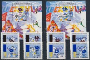 Winter olympics set + block, Téli olimpia 1998, Nagano sor metál kék és piros felülnyomással