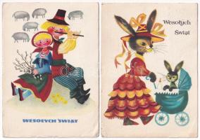 12 db MODERN lengyel retro grafikai üdvözlő képeslap vegyes minőségben / 12 modern Polish retro graphic greeting postcards in mixed quality