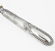 Ezüst (Ag) nyelű porcukorszóró kanál, jelzéssel, h: 19,5 cm, bruttó: 66 g