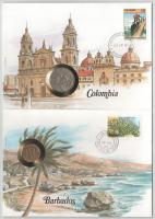 5db-os érmés boríték tétel, mind különféle és német nyelvű tájékoztatóval, benne: Argentína, Laosz, ...