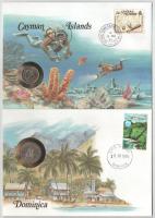 5db-os érmés boríték tétel, mind különféle és német nyelvű tájékoztatóval, benne: Guinea, Guernsey, ...