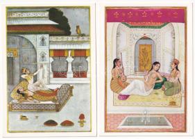 12 db MODERN indiai képeslap miniatűrökről, erotikusak is / 12 modern Hindu postcards of miniatures, some erotics too