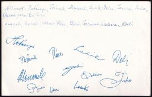 Tatabányai Bányász SC futballcsapat csoportképe, hátulján aláírásokkal, 9×14 cm