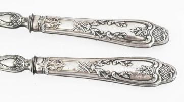 Ezüst (Ag) nyelű salátás kanál és villa, jelzéssel, h: 28 cm, bruttó: 126 g