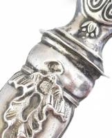 Ezüst (Ag) nyelű salátás kanál és villa, jelzéssel, h: 28 cm, bruttó: 126 g