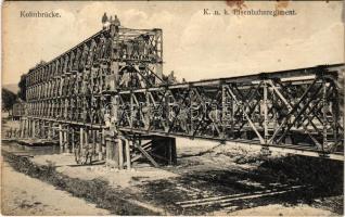 1913 Cs. és kir. vasúti ezred hídépítés közben / K.u.K. Eisenbahnregiment. Kohnbrücke. Verlag J. L. K. No. 80. / Austro-Hungarian railway regiment, military railway bridge construction, soldiers (EK)