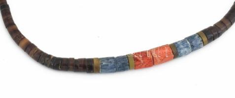 Nyaklánc korall, lapis lazuli, bőrgyöngy 38-40 cm