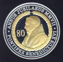 Németország 2007. "XVI. Benedek pápa" Ffm ezüstözött, aranyozott emlékérem ismertető tanúsítvánnyal T:PP