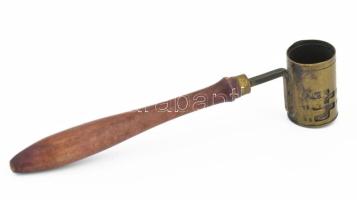 Lőpor adagoló kis kanál. Réz, fa, állítható 12 cm