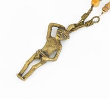 Afrikai réz figurás nyaklánc, csont gyöngyökkel és korállal 50 cm