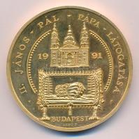 Bognár György (1944-) / Lebó Ferenc (1960-) 1991. "II. János Pál pápa látogatása - Budapest" aranyozott fém emlékérem (65mm) T:UNC (eredetileg PP)