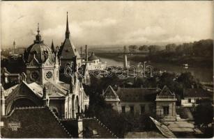 1928 Szolnok, Tiszaparti részlet, zsinagóga. Nerfeldbank kiadása (fl)