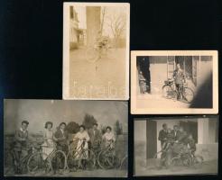 cca 1920-1950 Kerékpárosok, 4 db fotó, némelyik felületén törésnyomok, 7×9 és 8×13 cm közötti méretekben