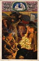 Stille Nacht, Heilige Nacht / WWI German and Austro-Hungarian K.u.K. military art postcard with Christmas greeting (fa)