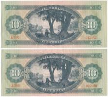 1969. 10Ft (2x) sorszámkövetők "A 768 022049 - A 768 022050" eltolódott nyomat T:AU,XF Ada...