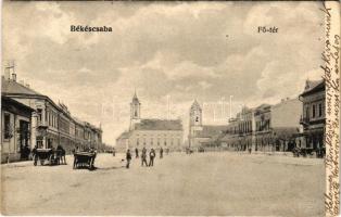 1908 Békéscsaba, Fő tér, üzletek. Engel Miksáné és Tsa. kiadása