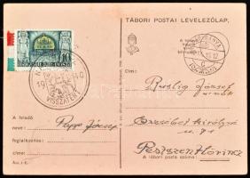 1940 Nagykároly visszatért bélyegzés és trikolor tábori postai levelezőlapon magyar katonától