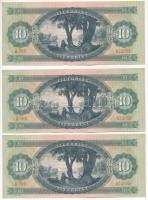 1969. 10Ft (3x) sorszámkövetők "A 768 022051 - A 768 022053" eltolódott nyomat T:AU,XF Ada...