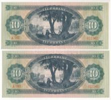 1969. 10Ft (2x) sorszámkövetők "A 767 022562 - A 767 022563" nyomdai papírránccal T:AU Ada...