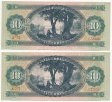 1969. 10Ft (2x) sorszámkövetők "A 767 022556 - A 767 022557" nyomdai papírránccal T:AU Ada...