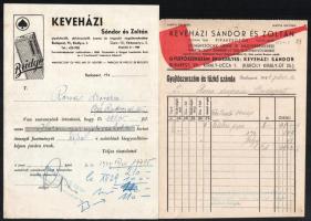 cca 1940 Keveházi Sándor és Zoltán pipakészítők, dohánycikkek üzeme stb. 3 db fejléces számla